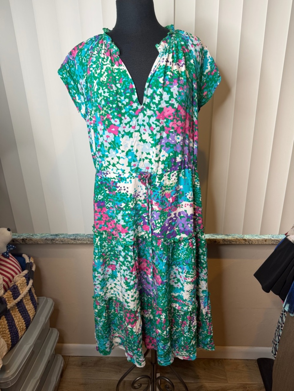 Rails Womens Juni Midi Dress Gardenia Multi Color Tiered Midi Dress Size Large - Picture 2 of 8